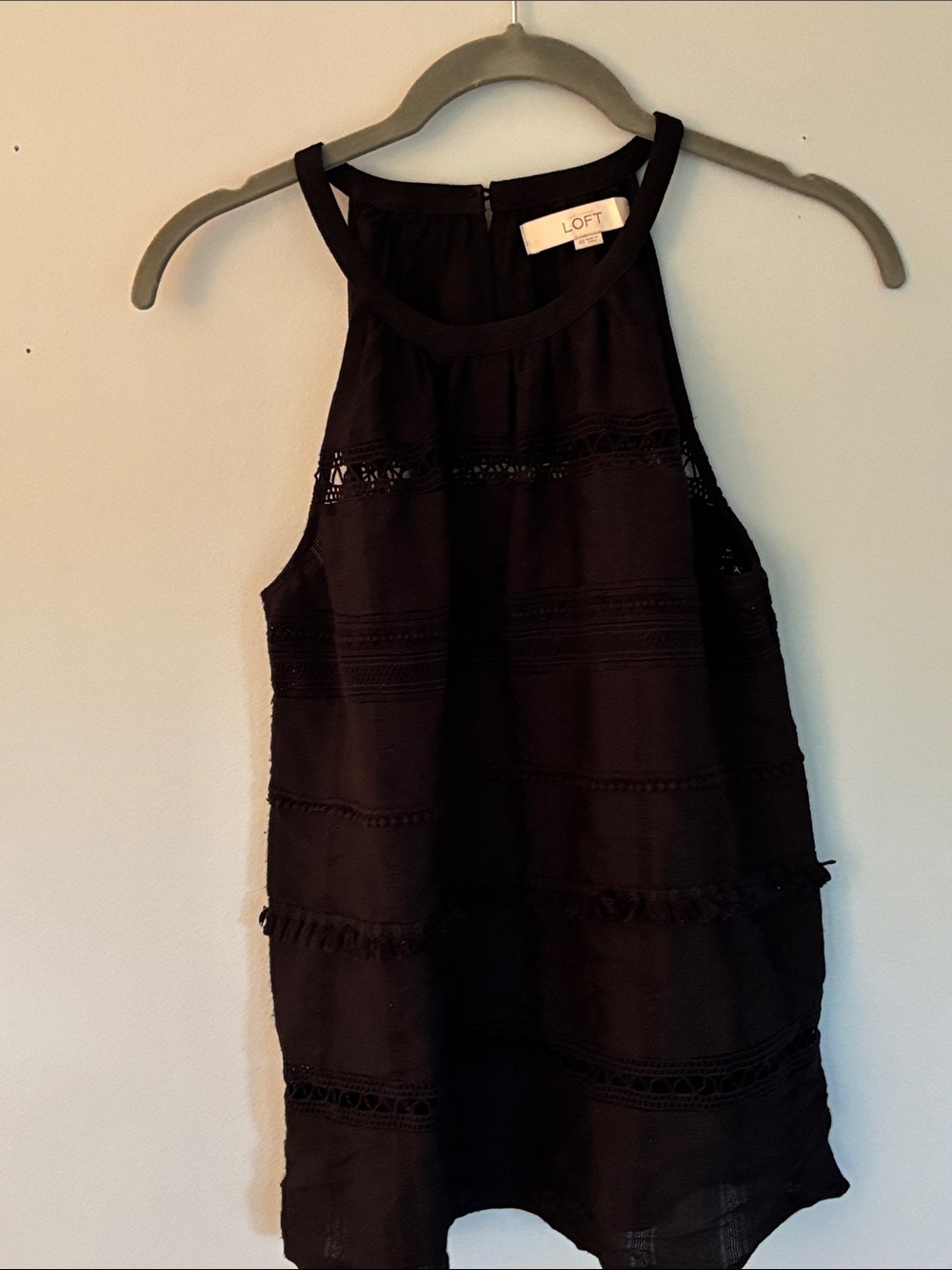 LOFT Black Halter Tank with Lace Trim